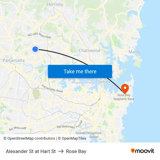 Alexander St at Hart St to Rose Bay map