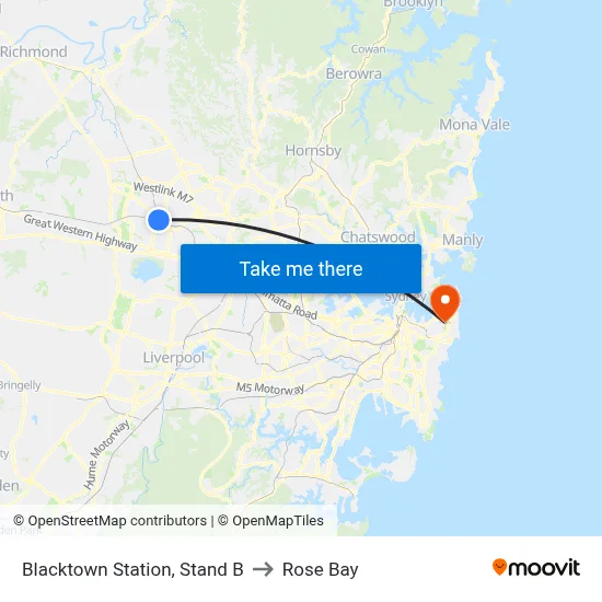 Blacktown Station, Stand B to Rose Bay map
