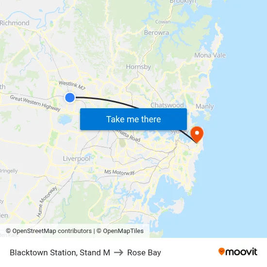 Blacktown Station, Stand M to Rose Bay map