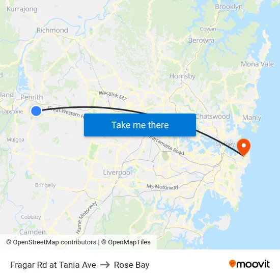 Fragar Rd at Tania Ave to Rose Bay map