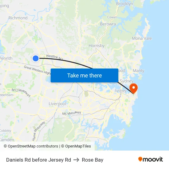 Daniels Rd before Jersey Rd to Rose Bay map