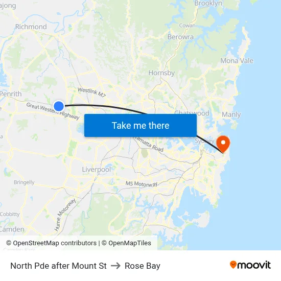 North Pde after Mount St to Rose Bay map
