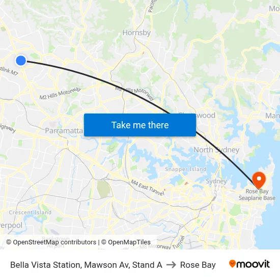Bella Vista Station, Mawson Av, Stand A to Rose Bay map