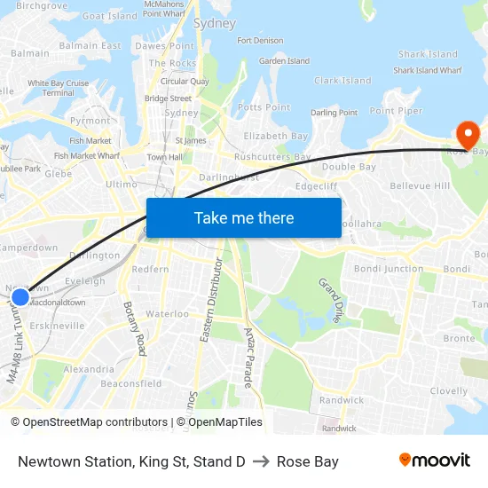 Newtown Station, King St, Stand D to Rose Bay map