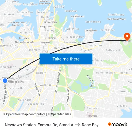 Newtown Station, Enmore Rd, Stand A to Rose Bay map