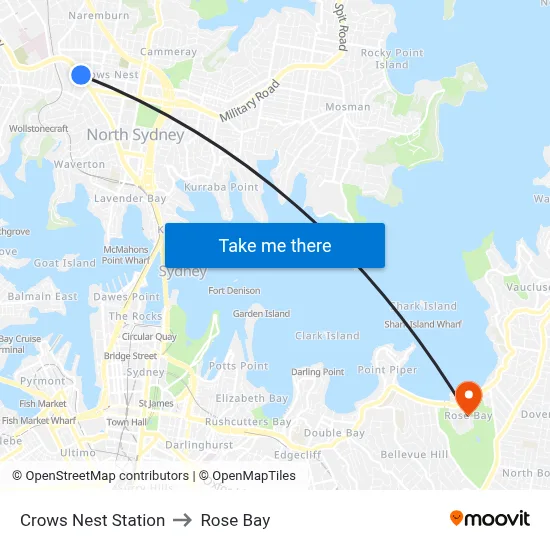 Crows Nest Station to Rose Bay map
