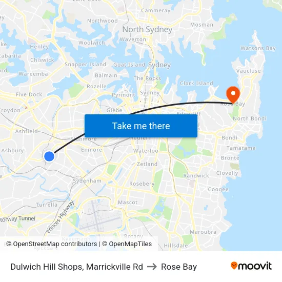 Dulwich Hill Shops, Marrickville Rd to Rose Bay map