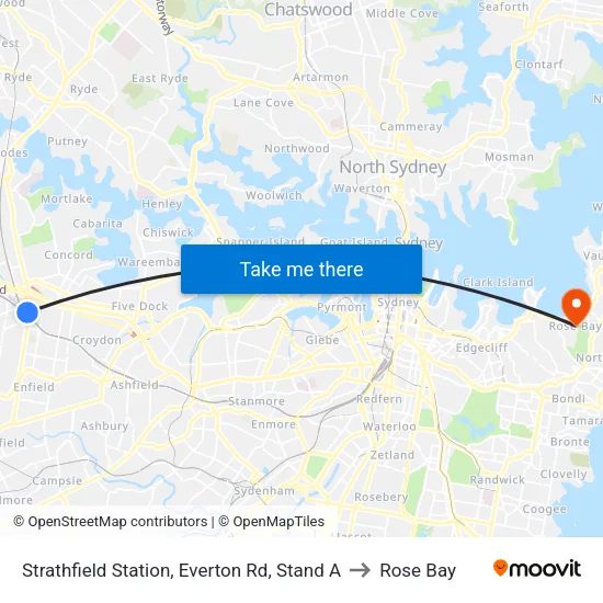 Strathfield Station, Everton Rd, Stand A to Rose Bay map