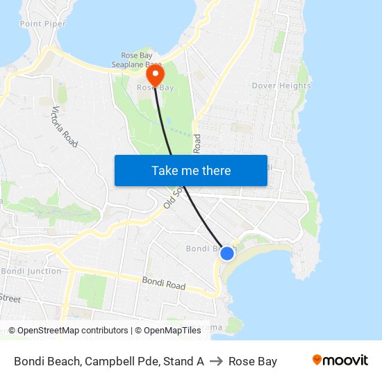 Bondi Beach, Campbell Pde, Stand A to Rose Bay map