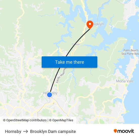 Hornsby to Brooklyn Dam campsite map