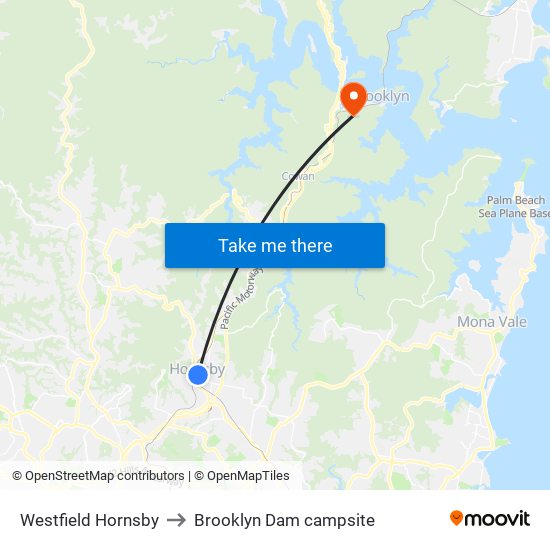 Westfield Hornsby to Brooklyn Dam campsite map