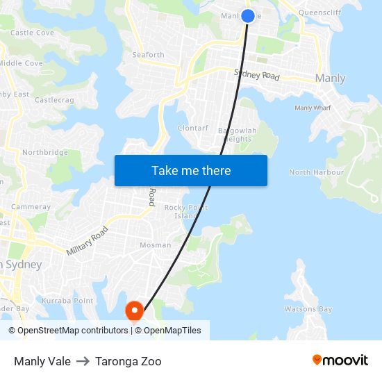 Manly Vale to Taronga Zoo map