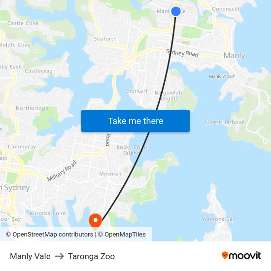 Manly Vale to Taronga Zoo map