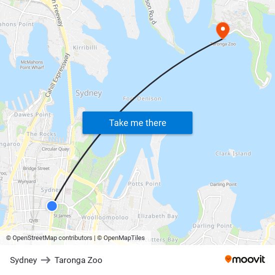 Sydney to Taronga Zoo map