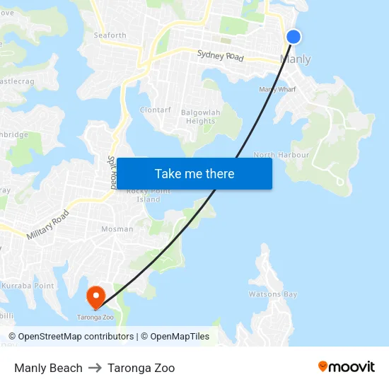 Manly Beach to Taronga Zoo map