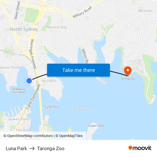 Luna Park to Taronga Zoo map