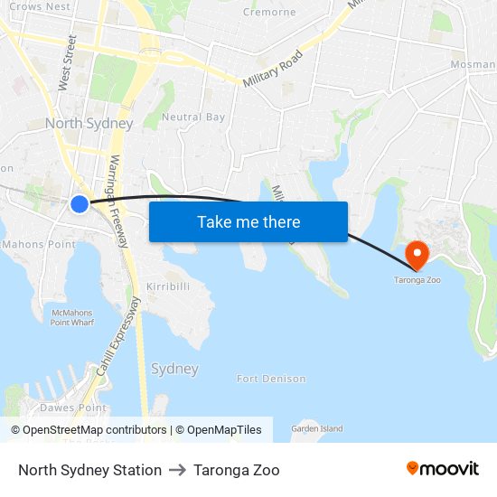 North Sydney Station to Taronga Zoo map