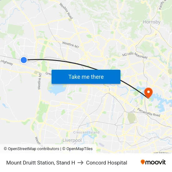 Mount Druitt Station, Stand H to Concord Hospital map