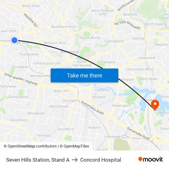 Seven Hills Station, Stand A to Concord Hospital map