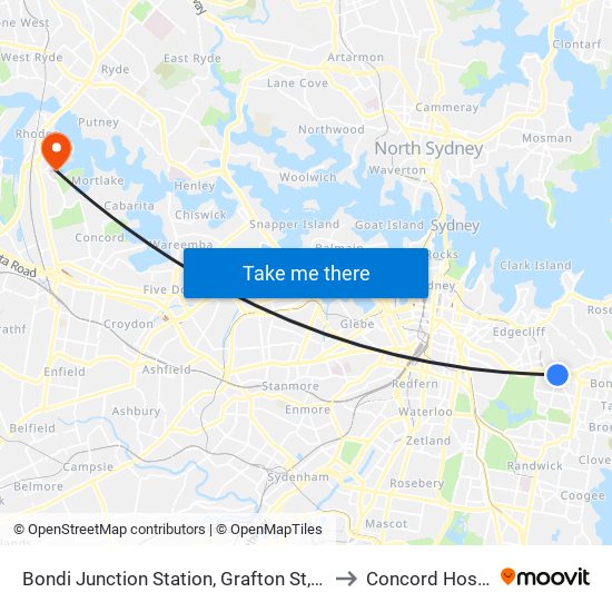 Bondi Junction Station, Grafton St, Stand R to Concord Hospital map