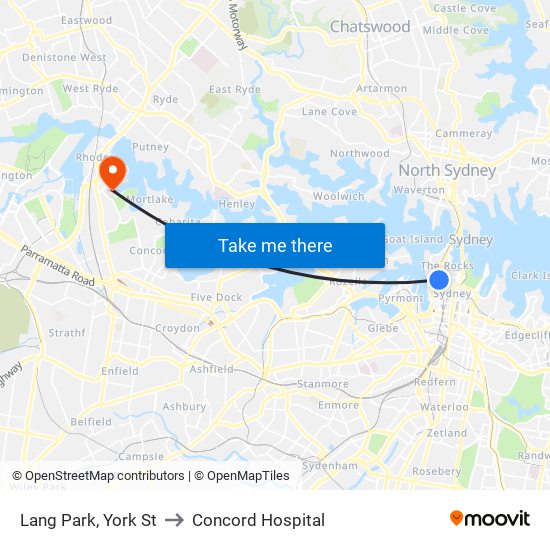 Lang Park, York St to Concord Hospital map