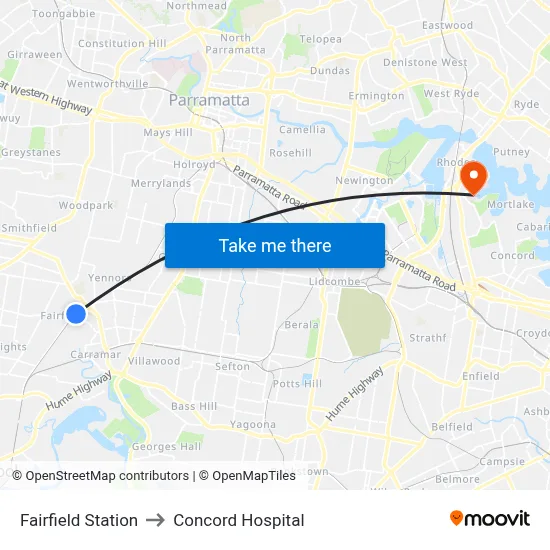 Fairfield Station to Concord Hospital map