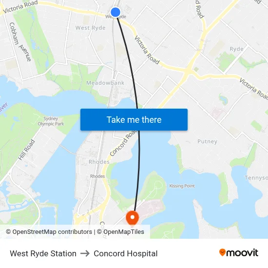 West Ryde Station to Concord Hospital map