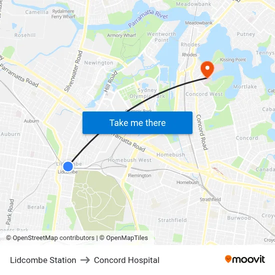 Lidcombe Station to Concord Hospital map