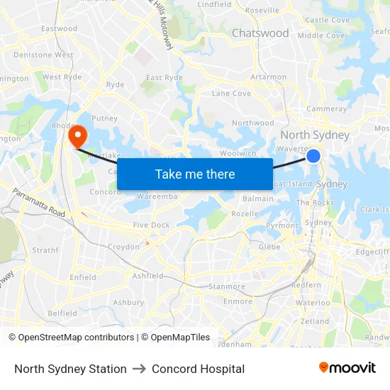 North Sydney Station to Concord Hospital map