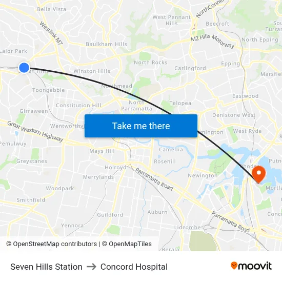 Seven Hills Station to Concord Hospital map