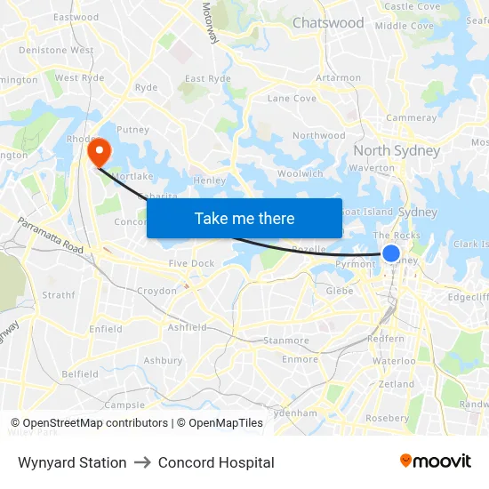 Wynyard Station to Concord Hospital map