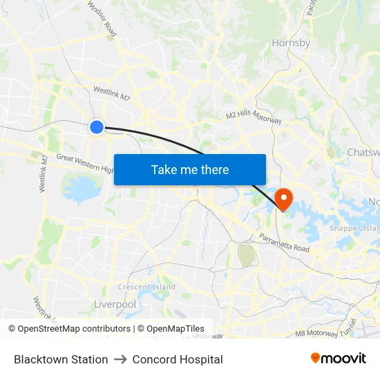 Blacktown Station to Concord Hospital map
