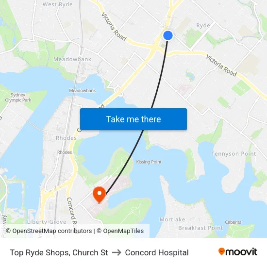 Top Ryde Shops, Church St to Concord Hospital map