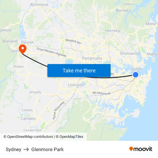 Sydney to Glenmore Park map