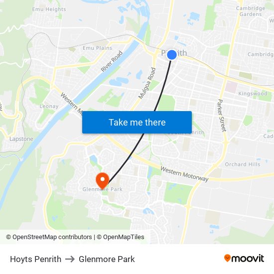 Hoyts Penrith to Glenmore Park map