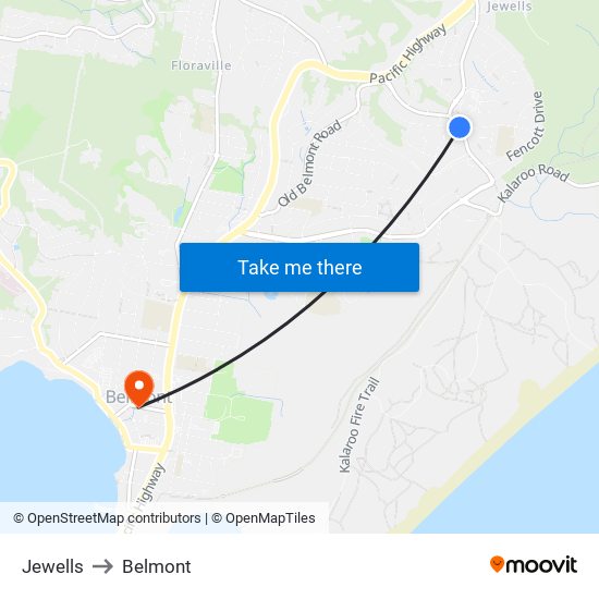 Jewells to Belmont map