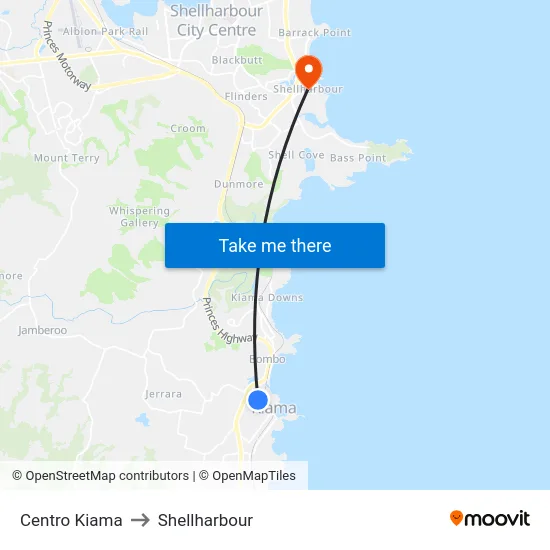 Centro Kiama to Shellharbour map
