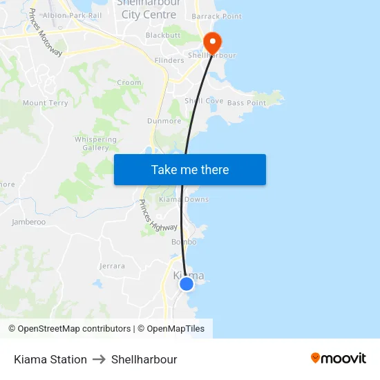 Kiama Station to Shellharbour map