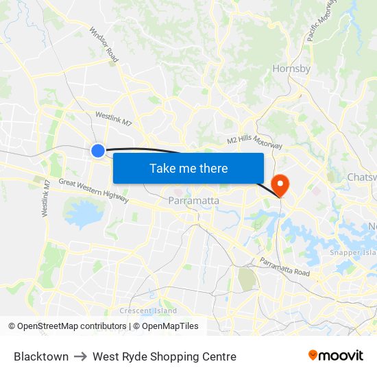 Blacktown to West Ryde Shopping Centre map