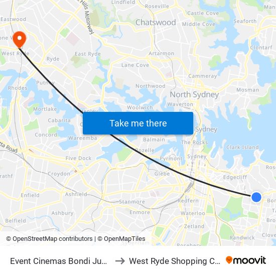 Event Cinemas Bondi Junction to West Ryde Shopping Centre map