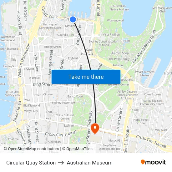 Circular Quay Station to Australian Museum map