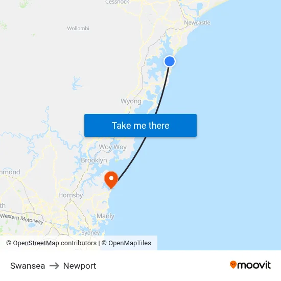 Swansea to Newport map