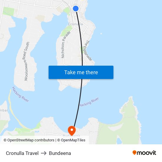 Cronulla Travel to Bundeena map