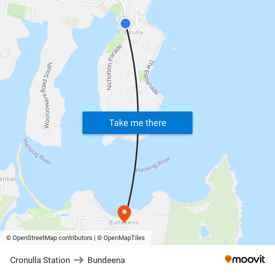 Cronulla Station to Bundeena map