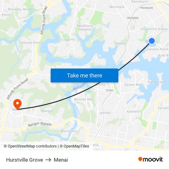 Hurstville Grove to Menai map