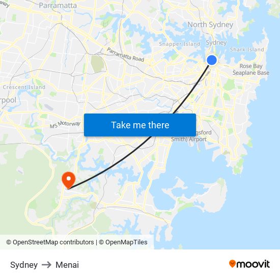 Sydney to Menai map