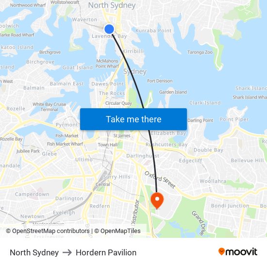 North Sydney to Hordern Pavilion map