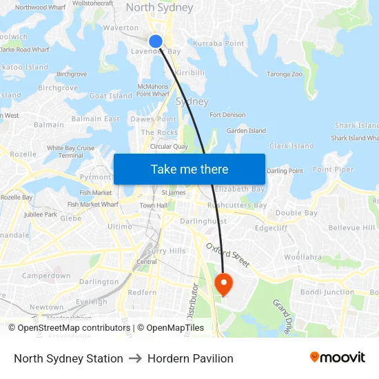 North Sydney Station to Hordern Pavilion map