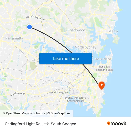 Carlingford Light Rail to South Coogee map