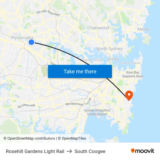 Rosehill Gardens Light Rail to South Coogee map